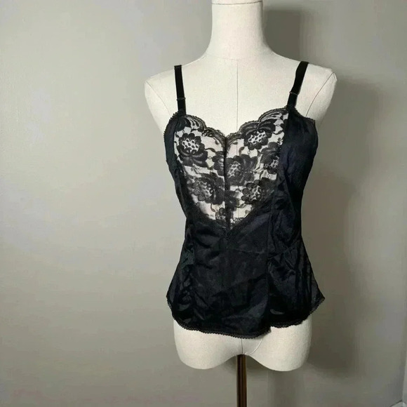 Vintage goth nylon and lace heart  neckline cami tank M - Picture 2 of 5